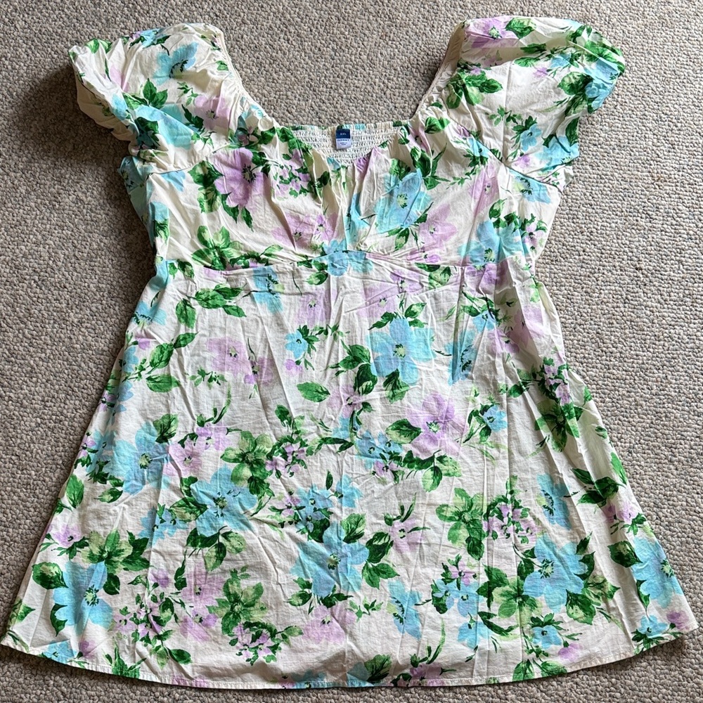 Old Navy Floral Puff Sleeve Dress - Green, Blue, Pink